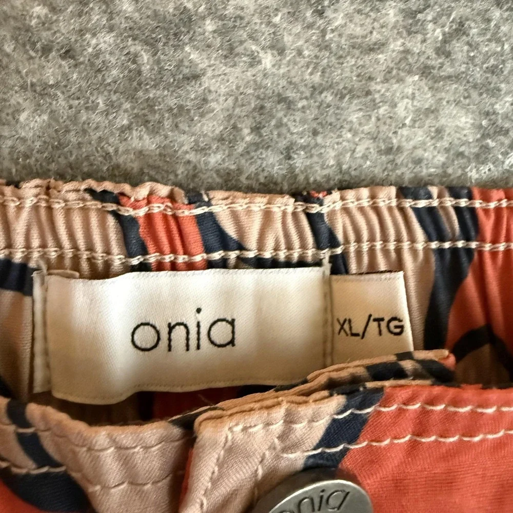 Onia Swim Trunks Shorts Mens XL Orange Tan‎ Leaf Print The Calder Mesh Lined